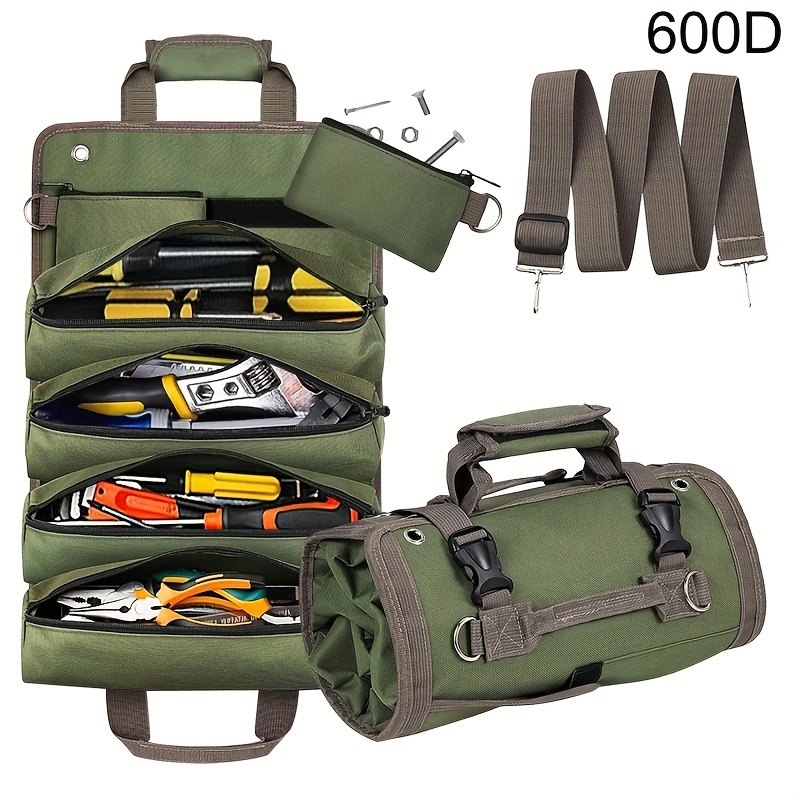 TEMU Tool Bag Roll Up, Duty Tool Organizer For Men Women, Portable Tool Storage Box 2 Detachable Zipper , Small Bag For Electrician Mechanic, Father Day Dad Gifts