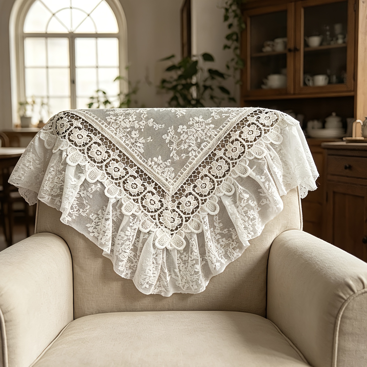TEMU 1pc French Sofa Cover Scarf Suitable For Single/double/triple Seat Couches, Elegant Pastoral Backrest & Armrest, Machine Washable Square Cloth