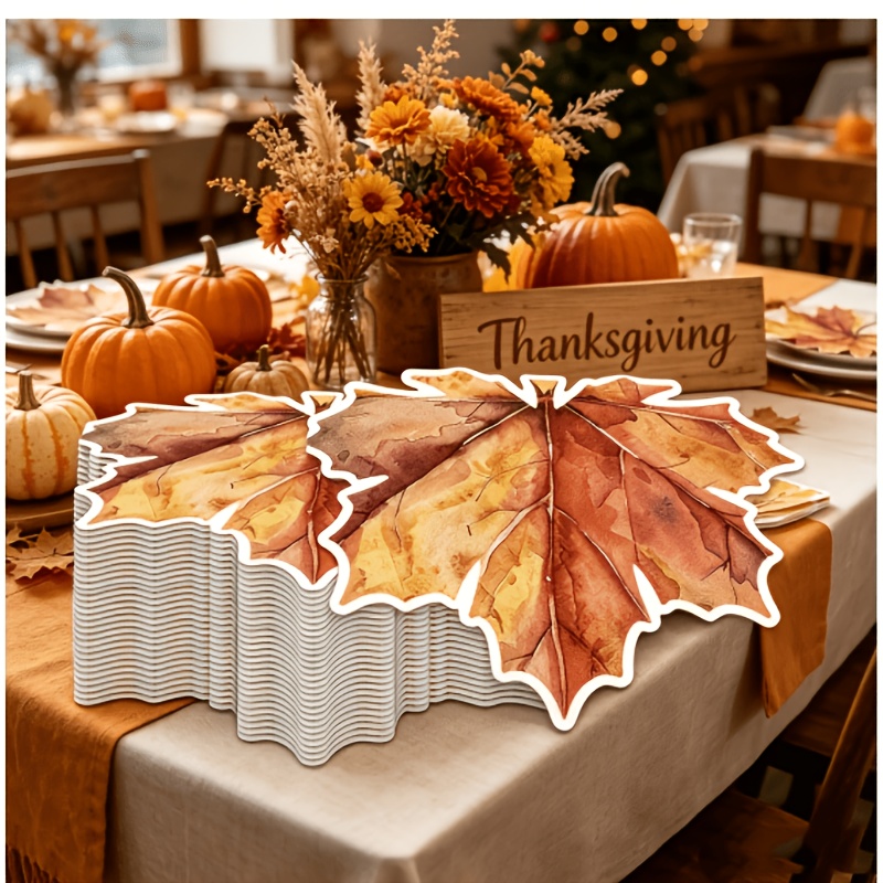 TEMU 24pcs Autumn Leaf Lunch Napkins, Fall Thanksgiving Maple Leaf Disposable Colored Napkins For Bathrooms, Guests, Holidays, Kitchen, Restaurant,