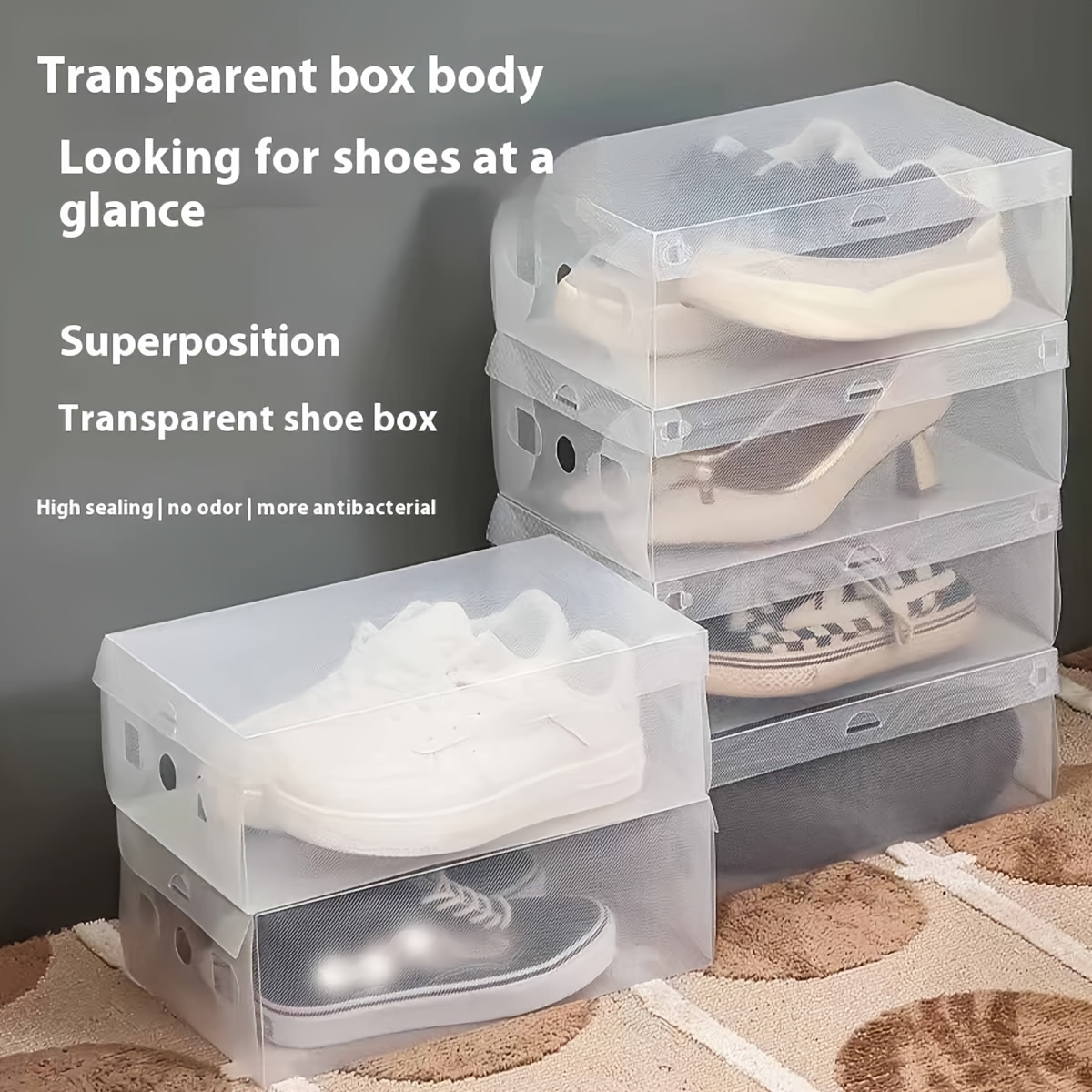 

6-piece Heavy-duty Plastic Shoe Boxes - Dustproof, Stackable Storage For Home & Dorm