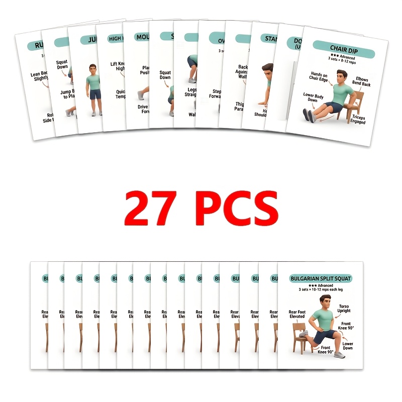 TEMU Cartes d'entraînement pour débutants - Jeu d'exercices illustrés à faible impact pour la perte de poids, facile à suivre pour femmes et hommes