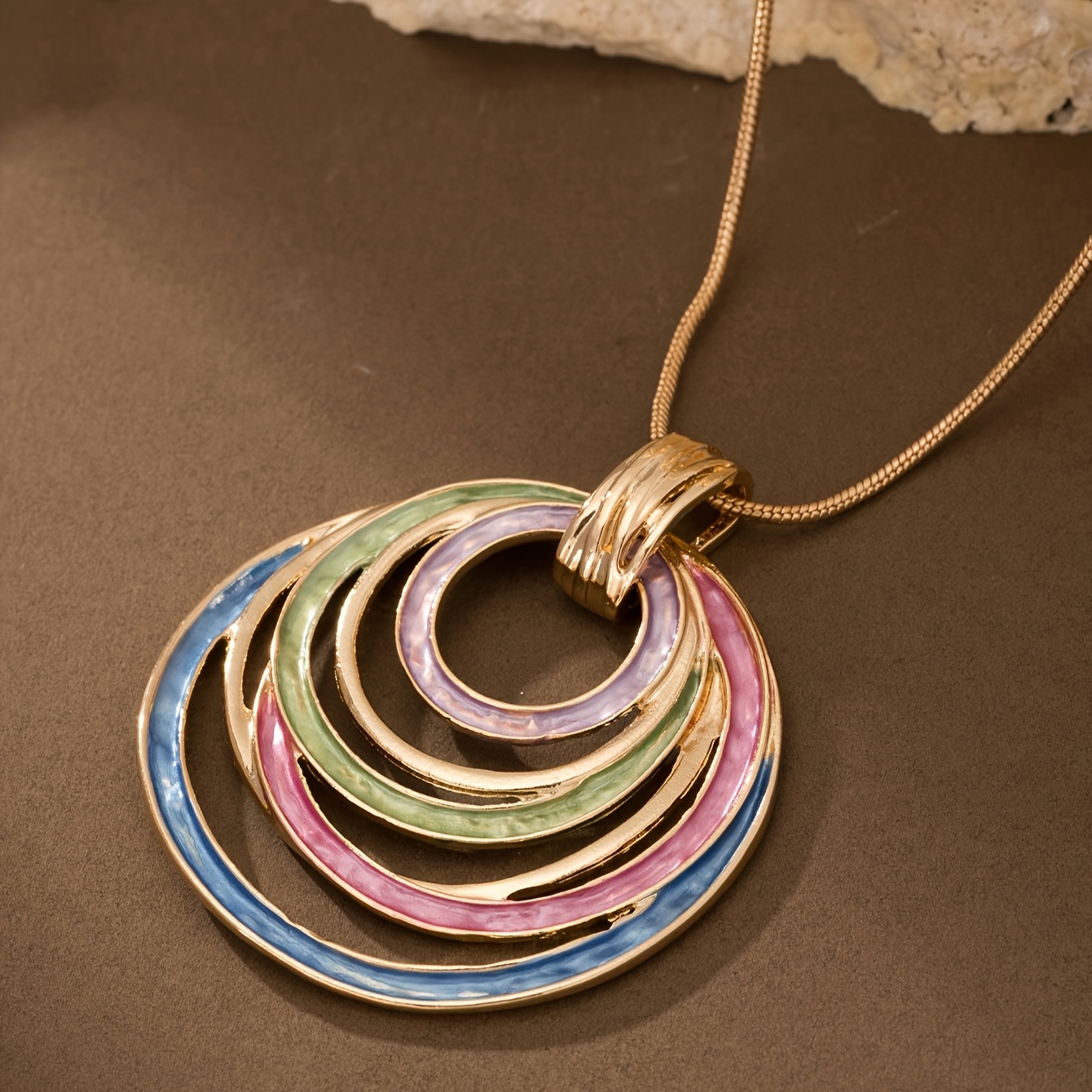Vintage Boho Zinc Alloy Enamel Pendant Necklace