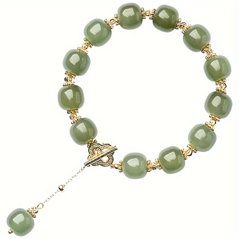 

Green Imitation Jade Bead Bracelet, Elegant Simple Design Style Daily Wear Jewelry, Perfect Gift For Christmas, Valentine's Day, Birthday