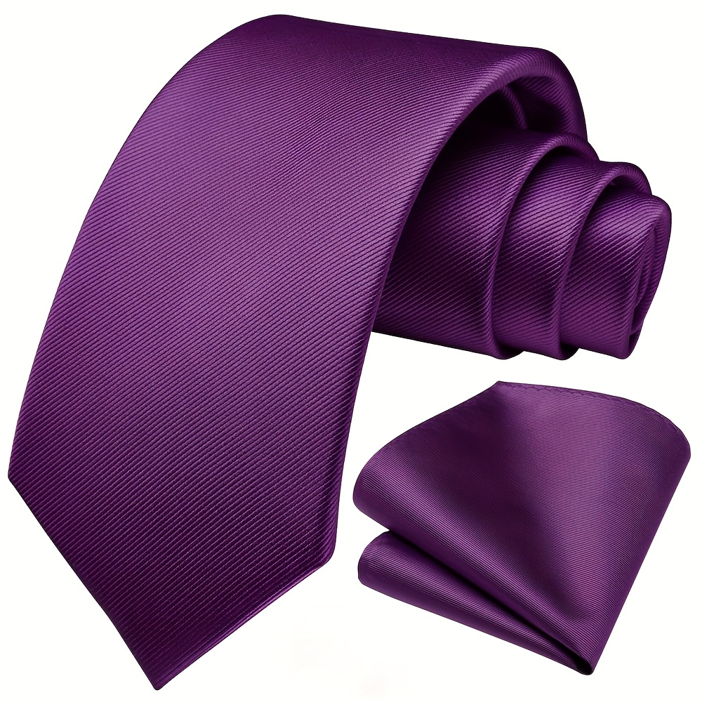 2pcs classic mens polyester tie and handkerchief set 8cm wide striped grosgrain woven solid color business wedding party accessories