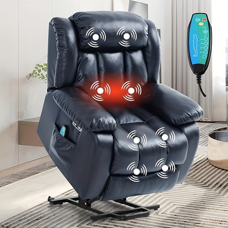 dual motor lay flat   recliner chair for elderly armchair adjustable breathable leather sofa chair with massage and heating for living room infinite position lift recliner navy blue Product details 8