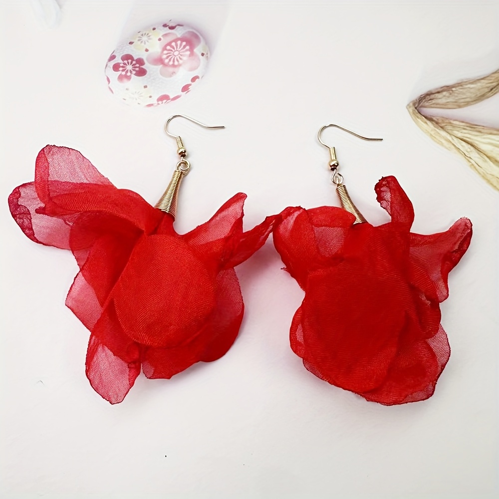1 Pair Super Gentle Style Lace Mesh 3d Large Flower Ear Jewelry For Women, Suitable For Vacation, Party