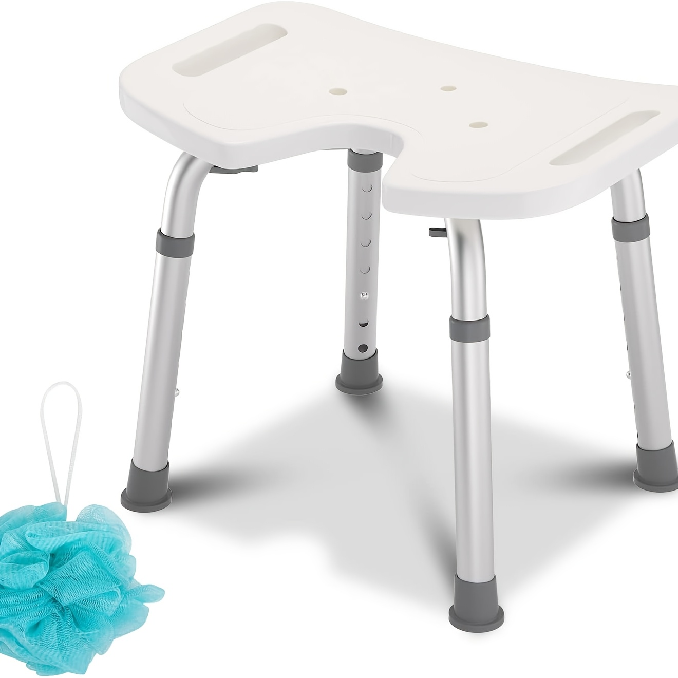 Image of U-shaped Shower Stool, Bathroom Stool, Seat, Shower Chair, Height Adjustable (41 To 56cm), Non-slip Shower Seat, Bathroom Seat, Sturdy, Shower Aid, Weight Capacity: 136kg