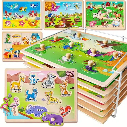 wooden puzzles for toddlers 1 3 6 animals puzzles for toddlers 2 4 with rack toddler puzzles ages 2 learning educational toys for 2 3 year old toddler gifts