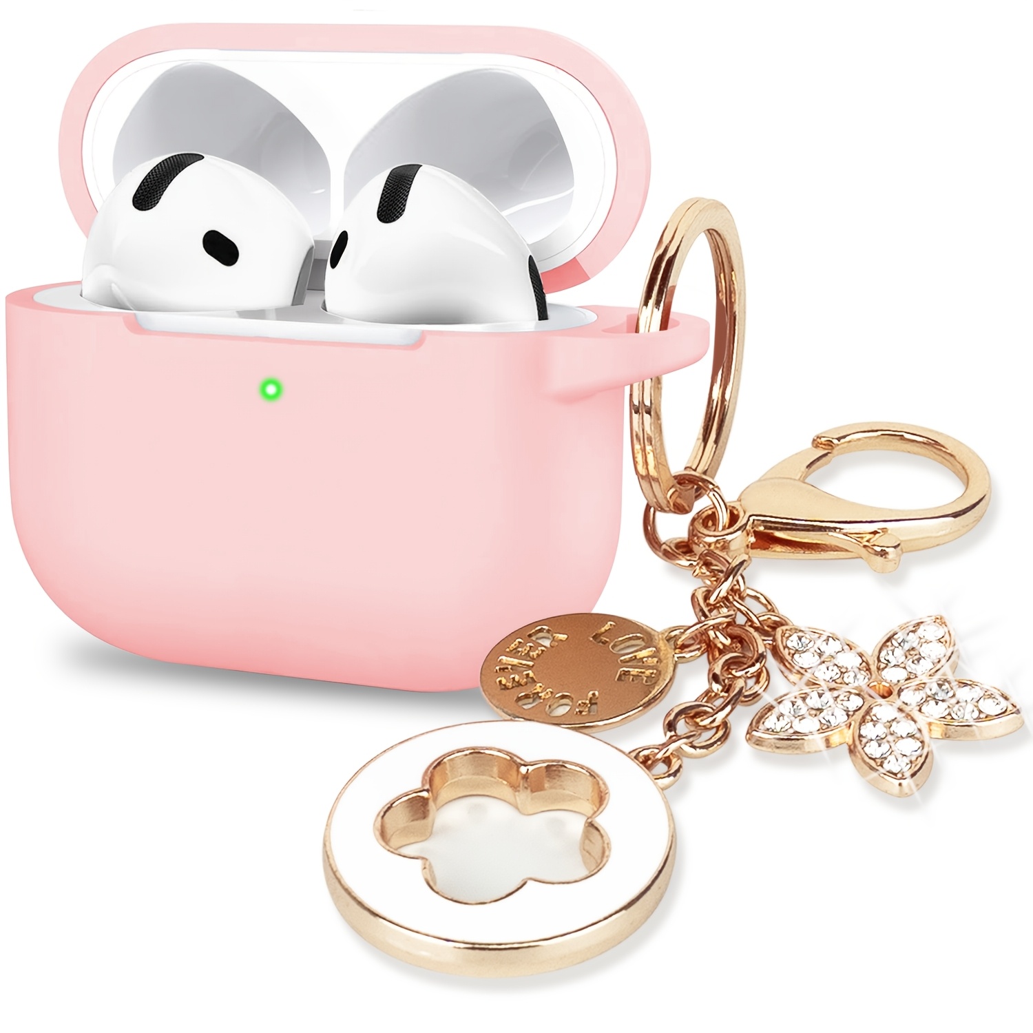 E-shop Hülle für Apple AirPods 4 Hüllen 2024 Schutzhülle Damen Anti-Fall Silikon für 4 Earbuds Zubehör Ladehüllen Mädchen Bling Schlüsselanhänger für
