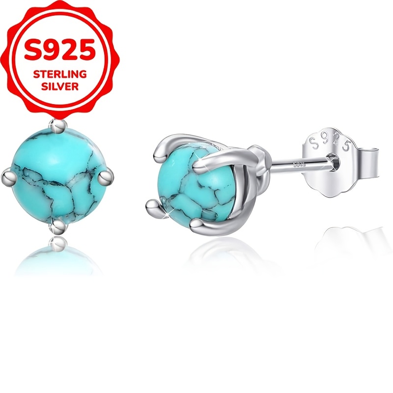 

Elegant S925 Sterling Silvery Turquoise Stud Earrings - Hypoallergenic, Casual Attire & Gifting