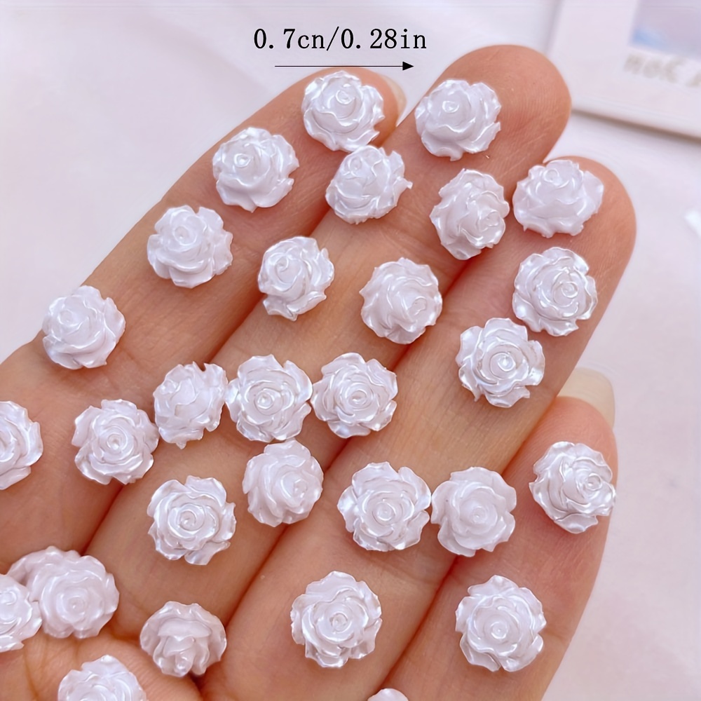 100pcs Elegant White Mini Rose Embellishments, 5mm & 7mm Resin Accents For Diy Crafts, Nail Art, Scrapbooking & Wedding Decor, Bouquet Accessories