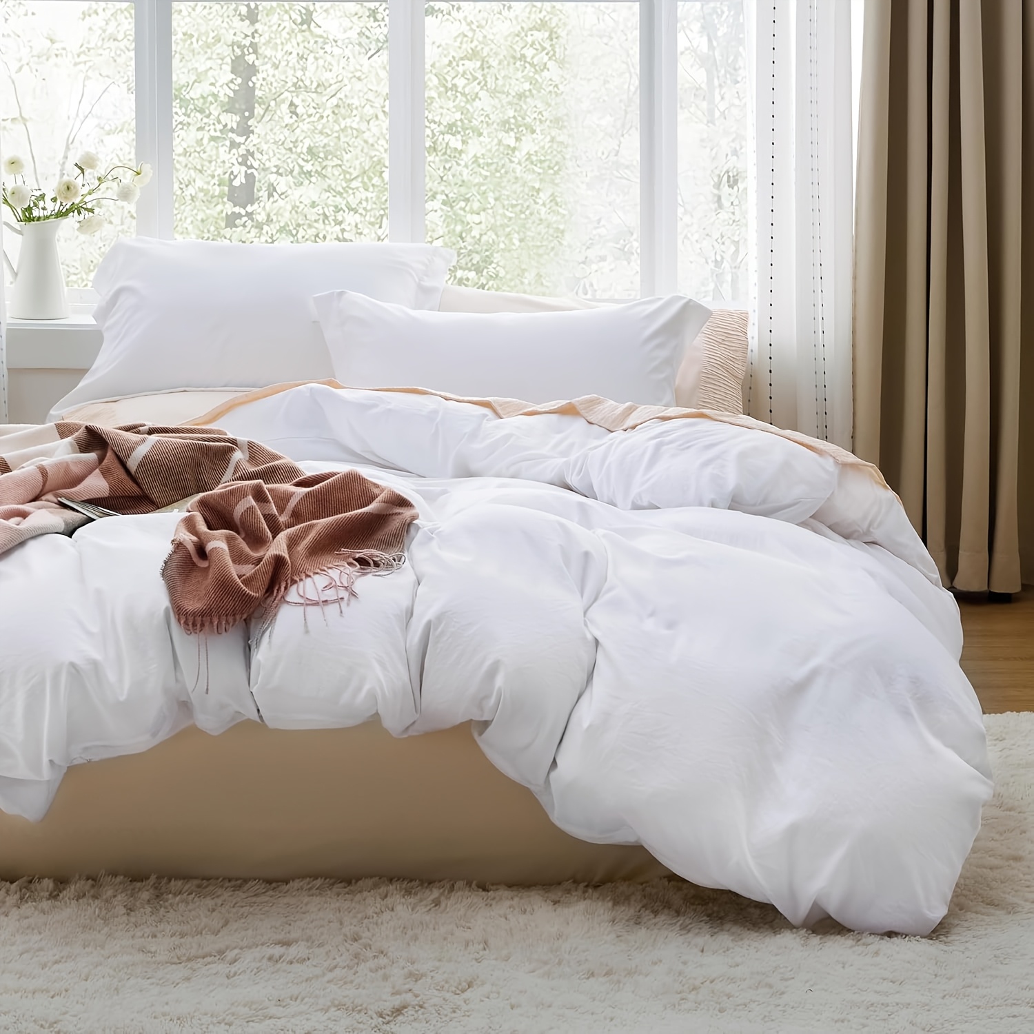 TEMU 3pcs Duvet Cover Set - Queen Size Summer Cooling Soft Brushed Solid Color Duvet Cover Set, Zipper Closure, , Includes 1 Duvet Cover And 1/2
