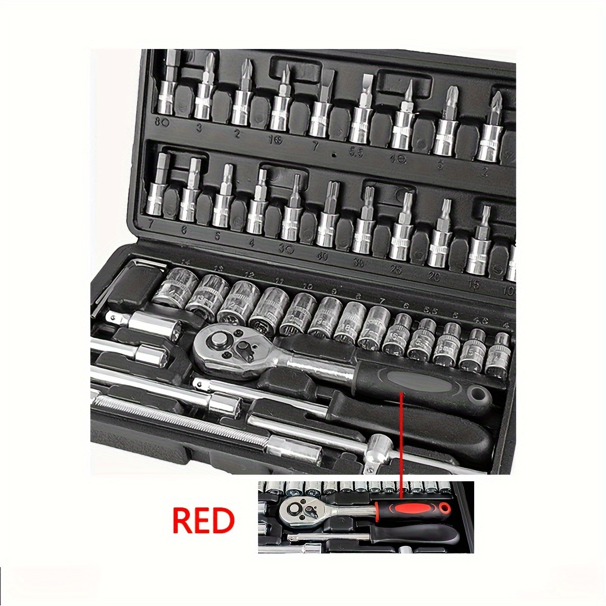  46pc 150pc ratchet wrench sets with chrome vanadium steel extensions durable socket bits for automotive home repair includes case details 3