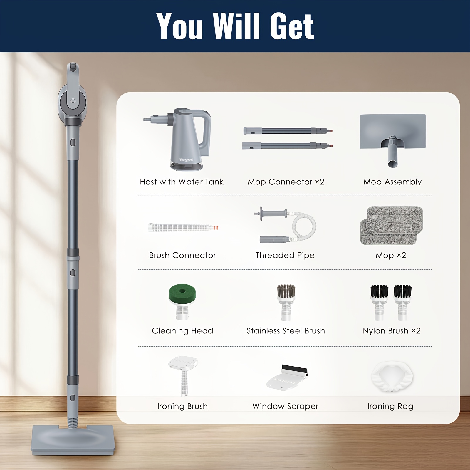 Steam mop steam cleaner detachable handheld carpet cleaner, household and floor cleaner, corded household steam cleaner, 10in 1 multifunctional accessory and 2 mats, powerful sofa steamer, hardwood, tiles, cement paste, windows, kitchen, bathroom 11 Steam mop steam cleaner detachable handheld carpet cleaner, household and floor cleaner, corded household steam cleaner, 10in 1 multifunctional accessory and 2 mats, powerful sofa steamer, hardwood, tiles, cement paste, windows, kitchen, bathroom - Image 11