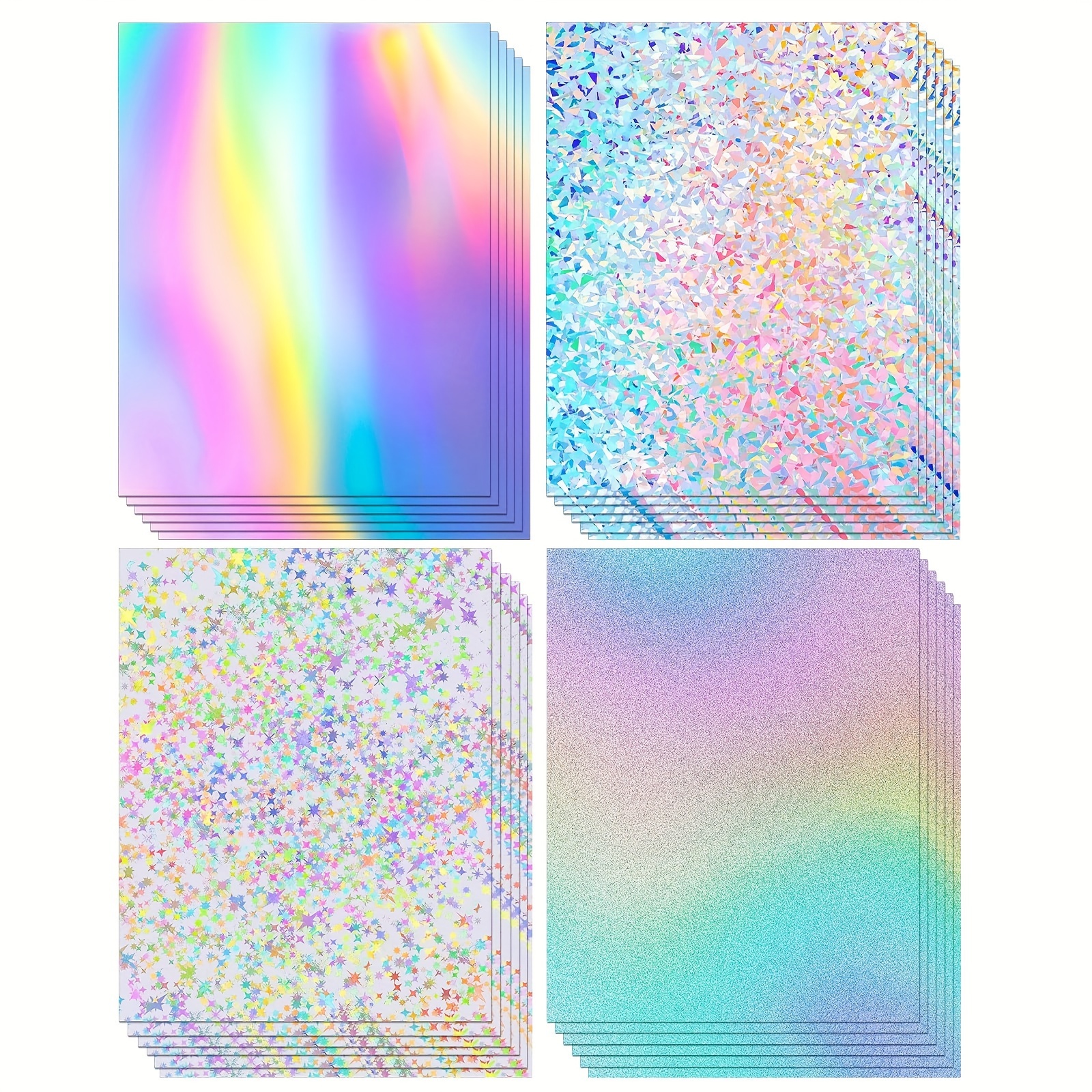 

Lot de 24 papiers cartonnés holographiques - 8,5 x 11, 250g/m², métalliques, arc-en-ciel, miroir, épais, pour loisirs créatifs, fabrication de cartes, décorations de fête, fournitures de scrapbooking