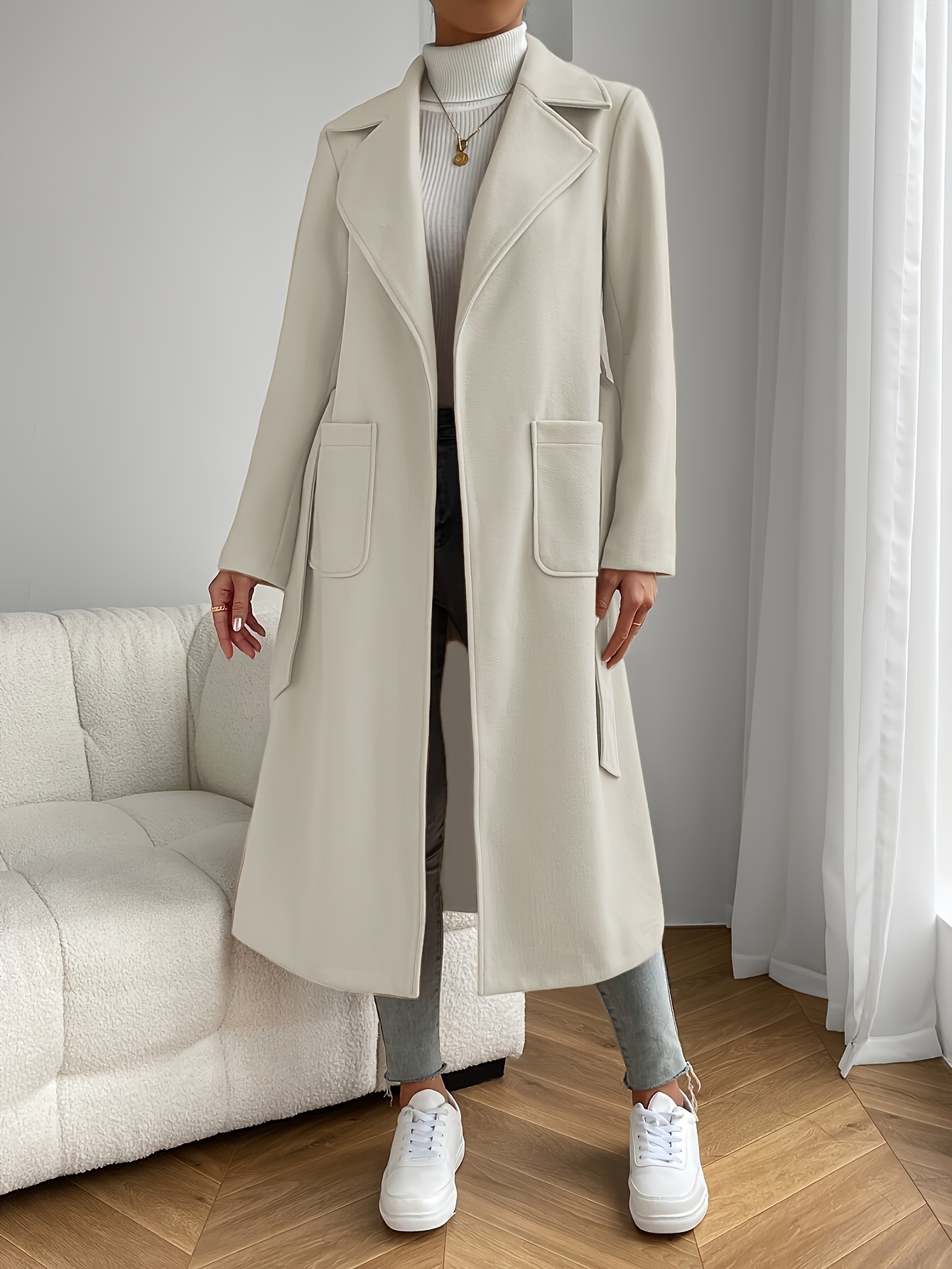 womens elegant white winter coat classic notch lapel trench Temu