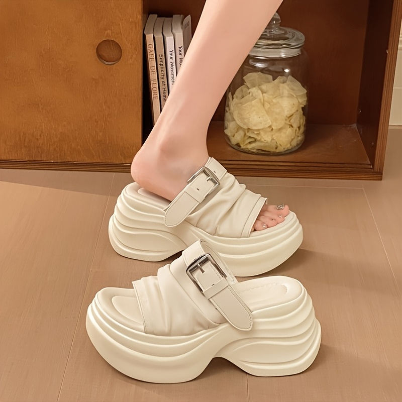 TEMU Buckle Wavy Thick Sole Slippers, ' Summer Outdoor Height-increasing Platform Slippers, Versatile Casual Thong Sandals, Women Shoes