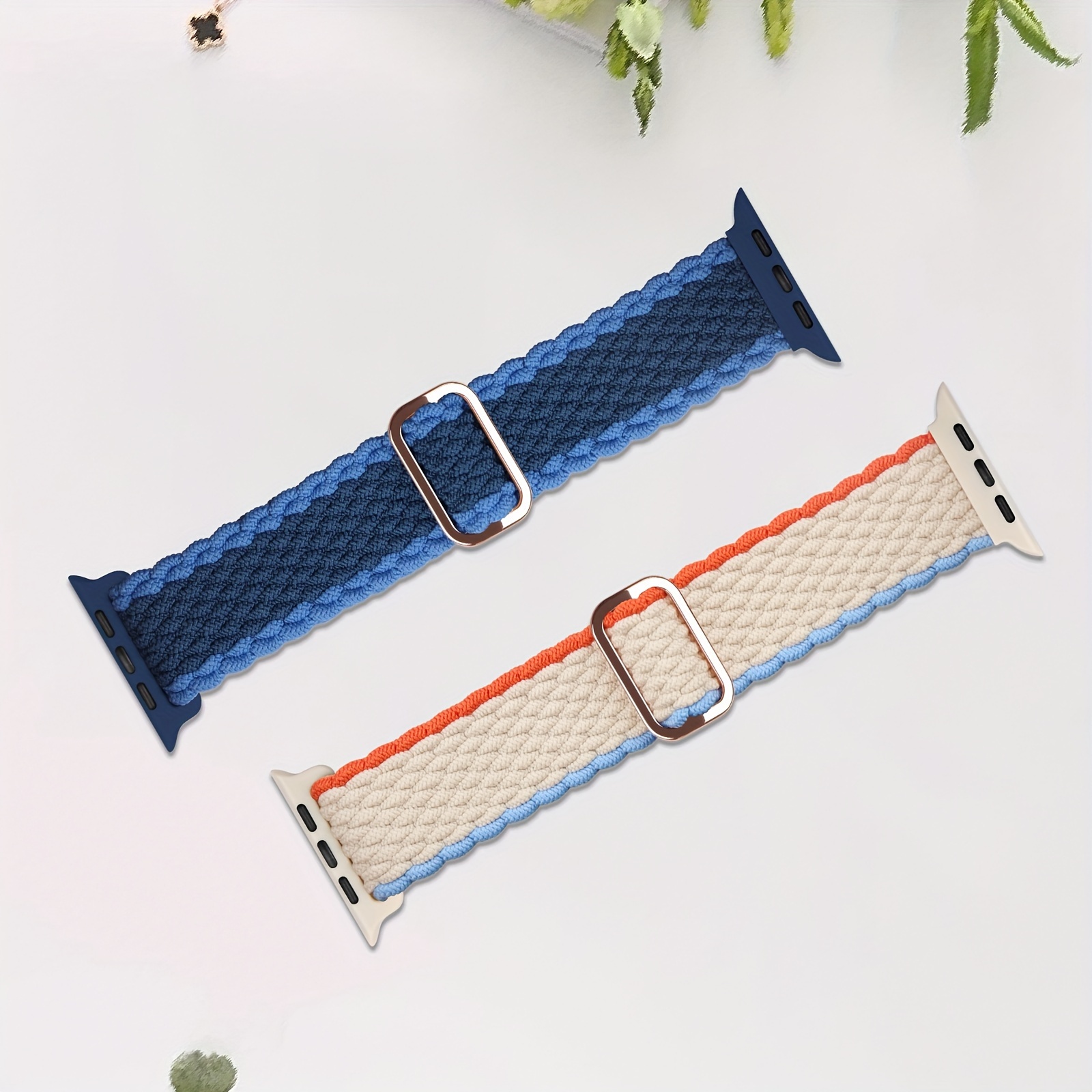 2-Pack Braided Nylon Watch Bands for Apple Watch - Adjustable Hook-and-Loop Closure, Durable & Comfortable Straps in Beige & White, Perfect for Casual Attire, Casual Wear Bands|Adjustable Strap|Durable Watch Band, for Apple Watch Accessories