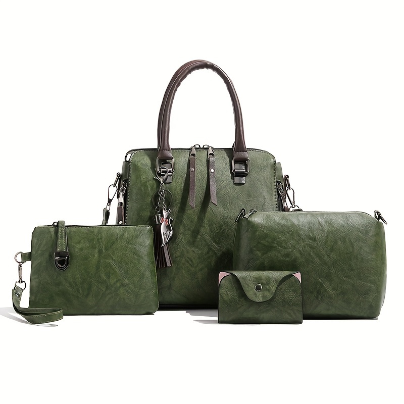 

4pcs Fashionable Women's Bag Set, Includes Tote, Shoulder Bag, Clutch, And Cardholder, Stylish City-themed Bag