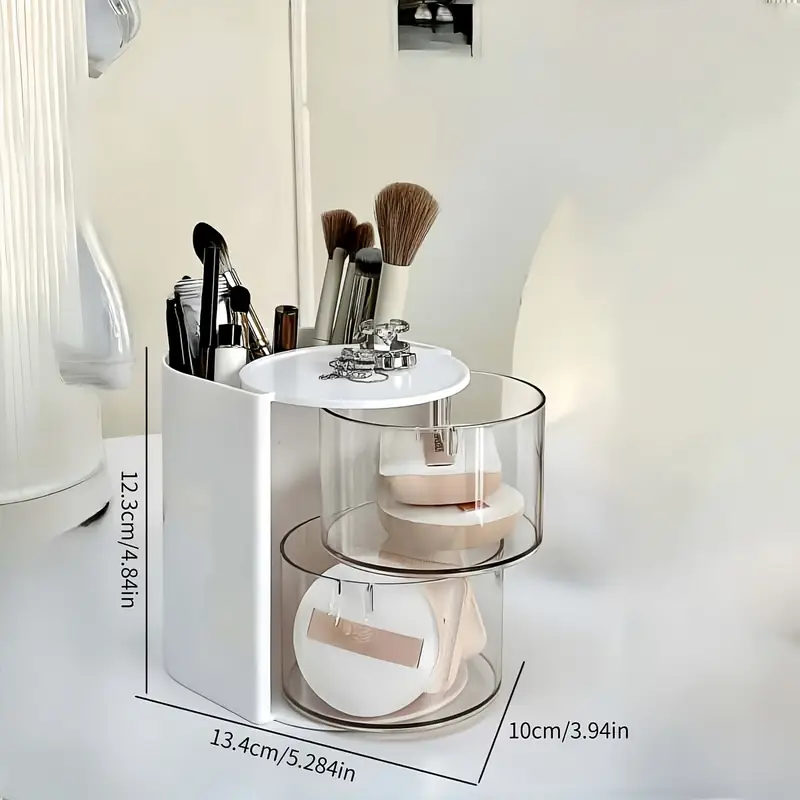 1 layer rotating makeup organizer white pink cosmetic storage box with drawers ideal for powder eyeshadow makeup s sleek desktop organizer for home decor vanity display makeup desk drawer organizer for home storage Product details 4