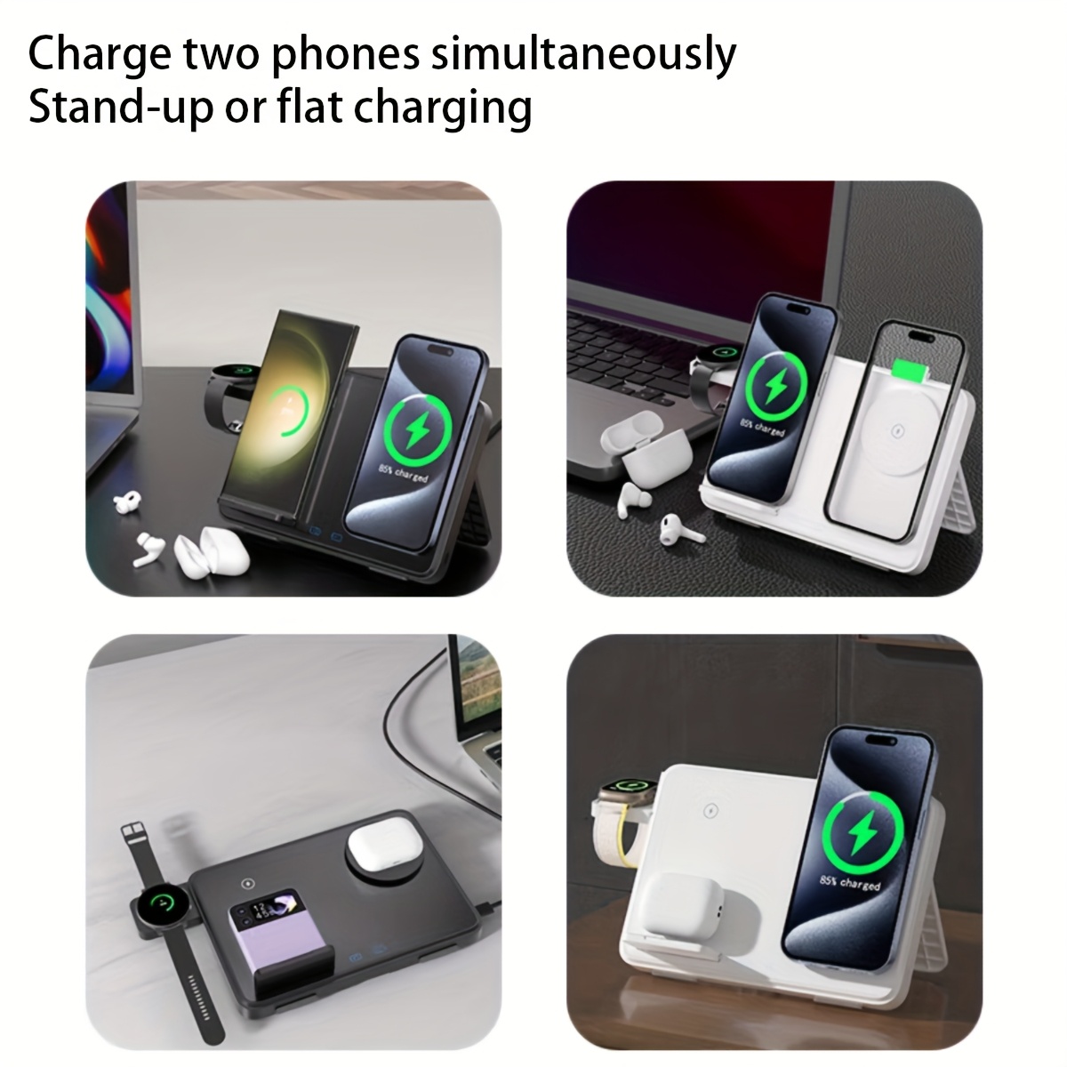 The New Magnetic Three-in-one Dual Mobile Phone Wireless Charger Is A Foldable Magnetic Wireless Charger That Charges Instantly When Placed In The Charger. It Supports Charging Two Mobile Phones At The Same Time. Smartphones/smart Watches/wireless