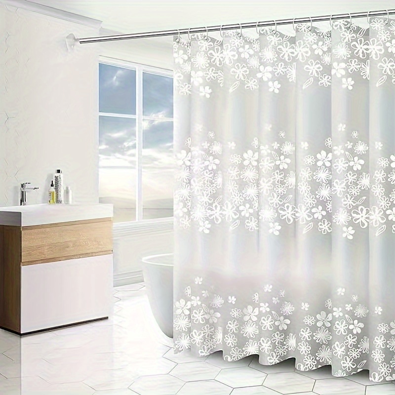 

Semi-transparent Shower Curtain With Hooks, Floral Pattern Waterproof Bath Curtain, Multipurpose Home Decor For Bathroom, Wardrobe, Window - 1pc, Various Sizes Available