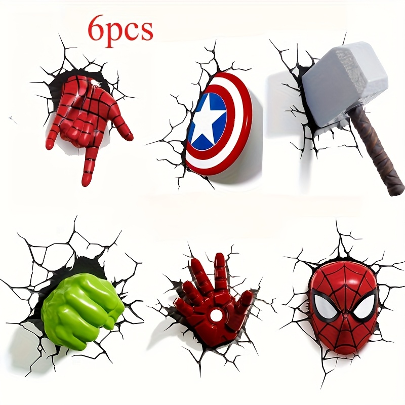 Image of 6pcs By Avengers Wall Stickers - , , Hulk, Thor's Hammer Stickers - Suitable For Decorating Cars, Homes, And Offices