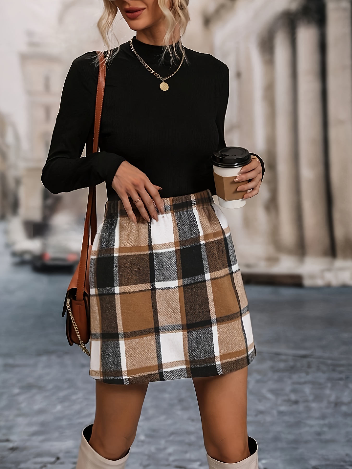 Plaid Skirt Winter Skirt Outfit 52 TWOTWINSTYLE Colorblock Plaid