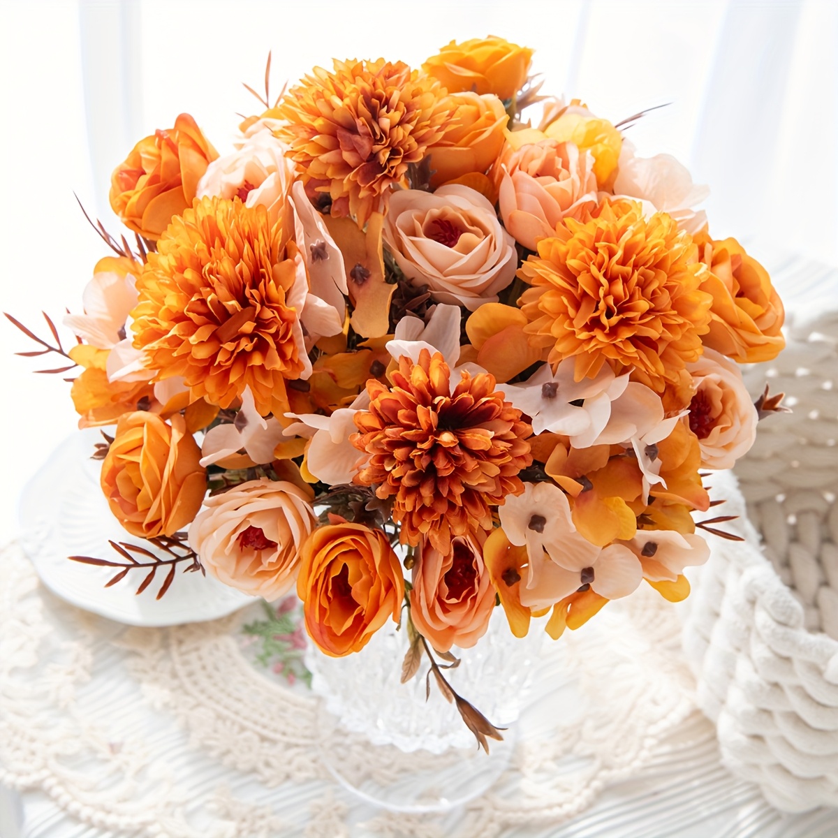1 künstliche orangefarbene Rose, eine unechte Blume * zur Dekoration von Vasen zu Hause, zur Verbesserung von Gärten im Freien und * für Brautsträuße für Hochzeiten im Frühling, Sommer und Herbst
