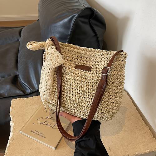Summer Rattan Straw Bag for Women Knitted Beach Bag Bohemia Style Crossbody Bag