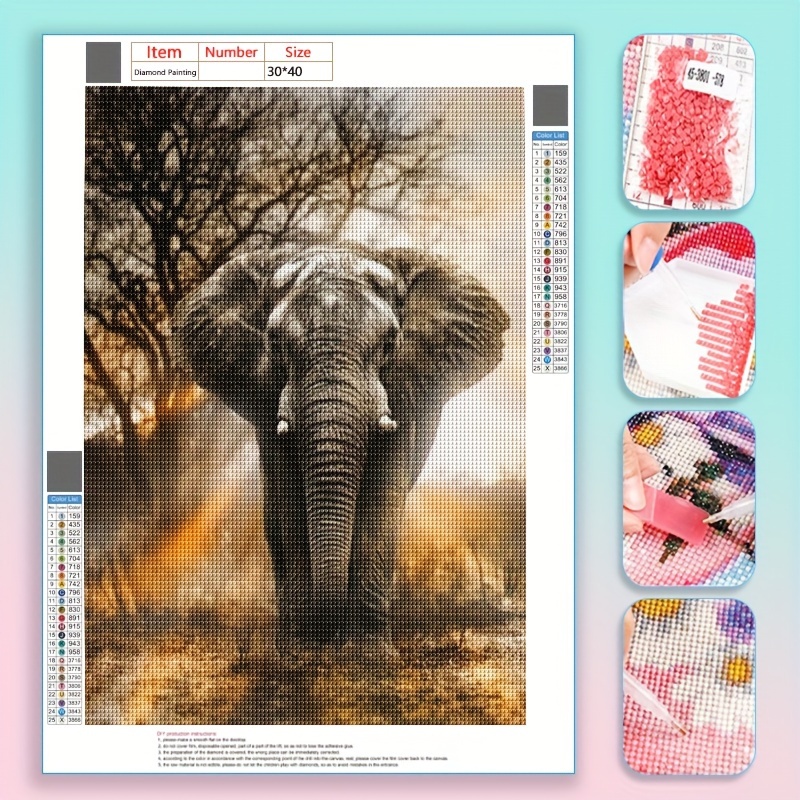 

5d Diy Diamond Painting For Adults And Beginners Frameless Elephant Diamond Painting For Living Room Bedroom Decoration 30*40cm