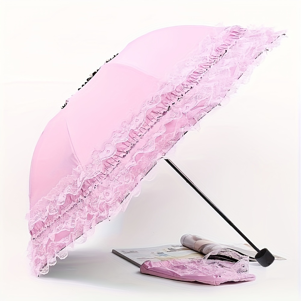 

1pc Lace Folding Umbrella, Sunshade Uv Protection Umbrella, Fashion Umbrella For Both Rainy And Sunny Days