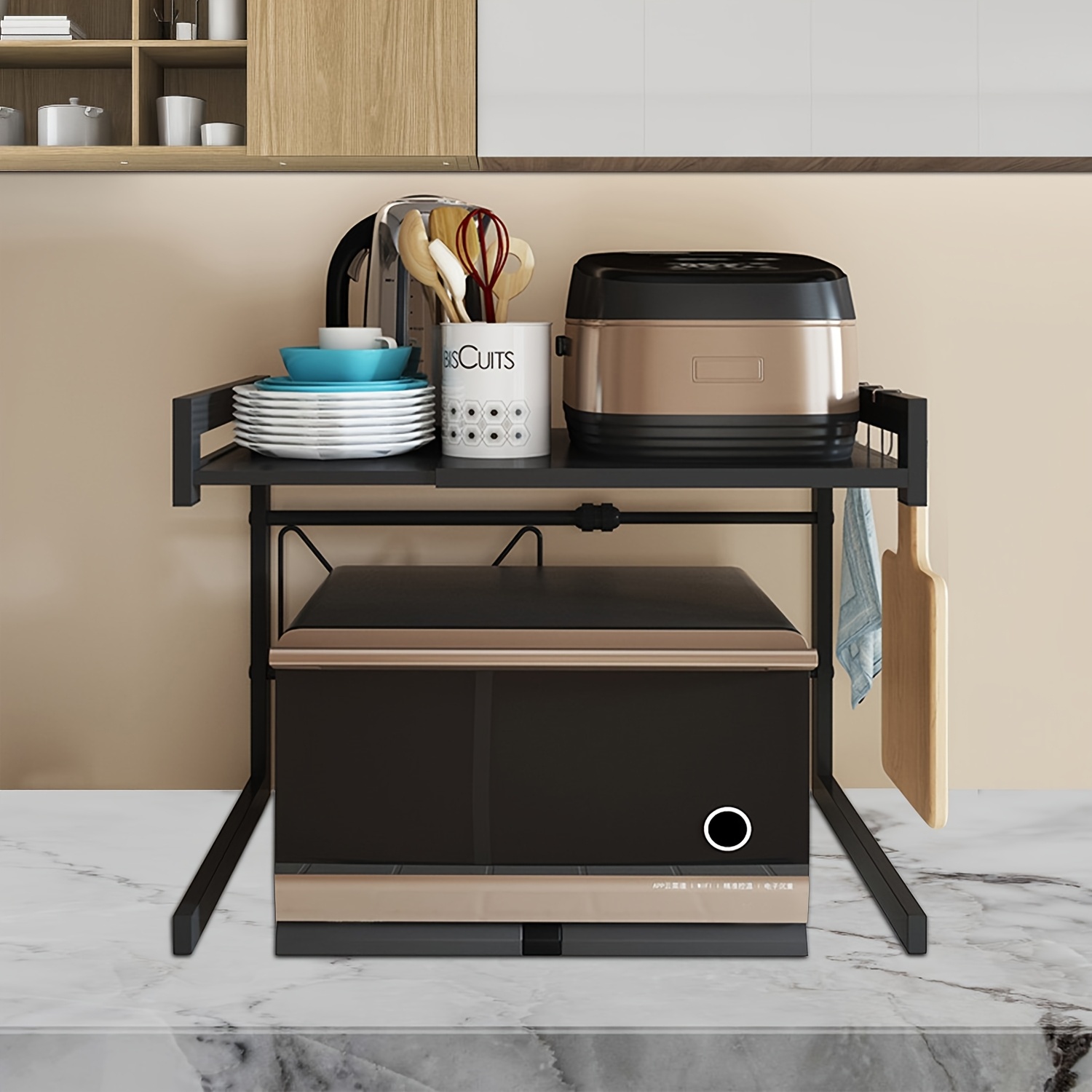 Microwave Stand, Microwave Shelf, Microwave Mount, Organizer With 4 Hooks