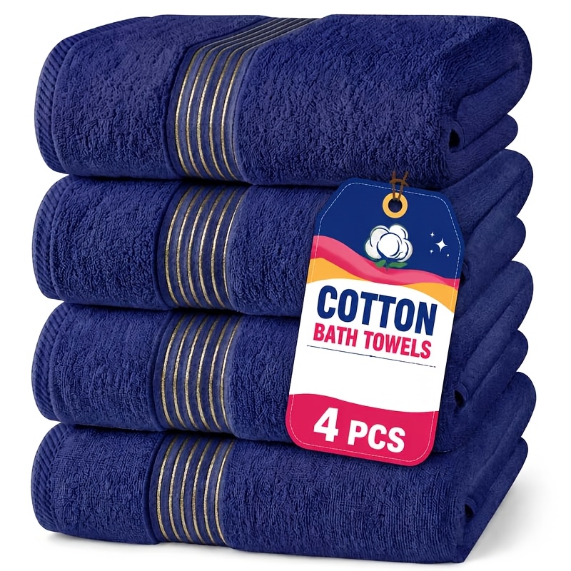 TEMU 4-pack Bath Towels, Luxury 5- Quality Striped Towel Set, Skin-friendly, Absorbent Quick-dry Thick Breathable Towels, Mixed Colors, For Gym, Spa,