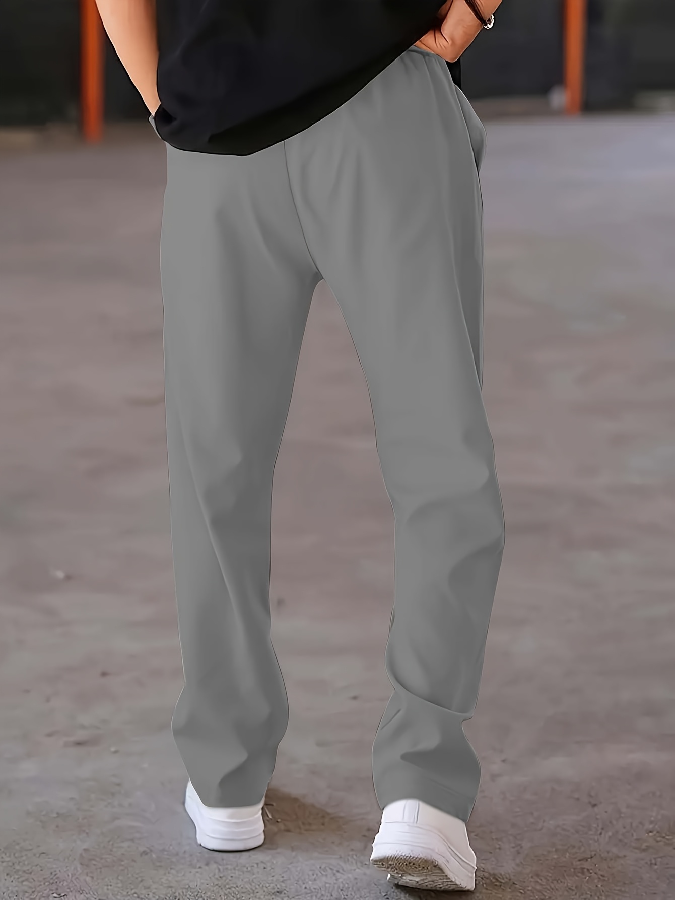 mens gray solid color printed casual fashion trousers suitable for leisure parties daily wear festivals and loose fit pants Product details 1