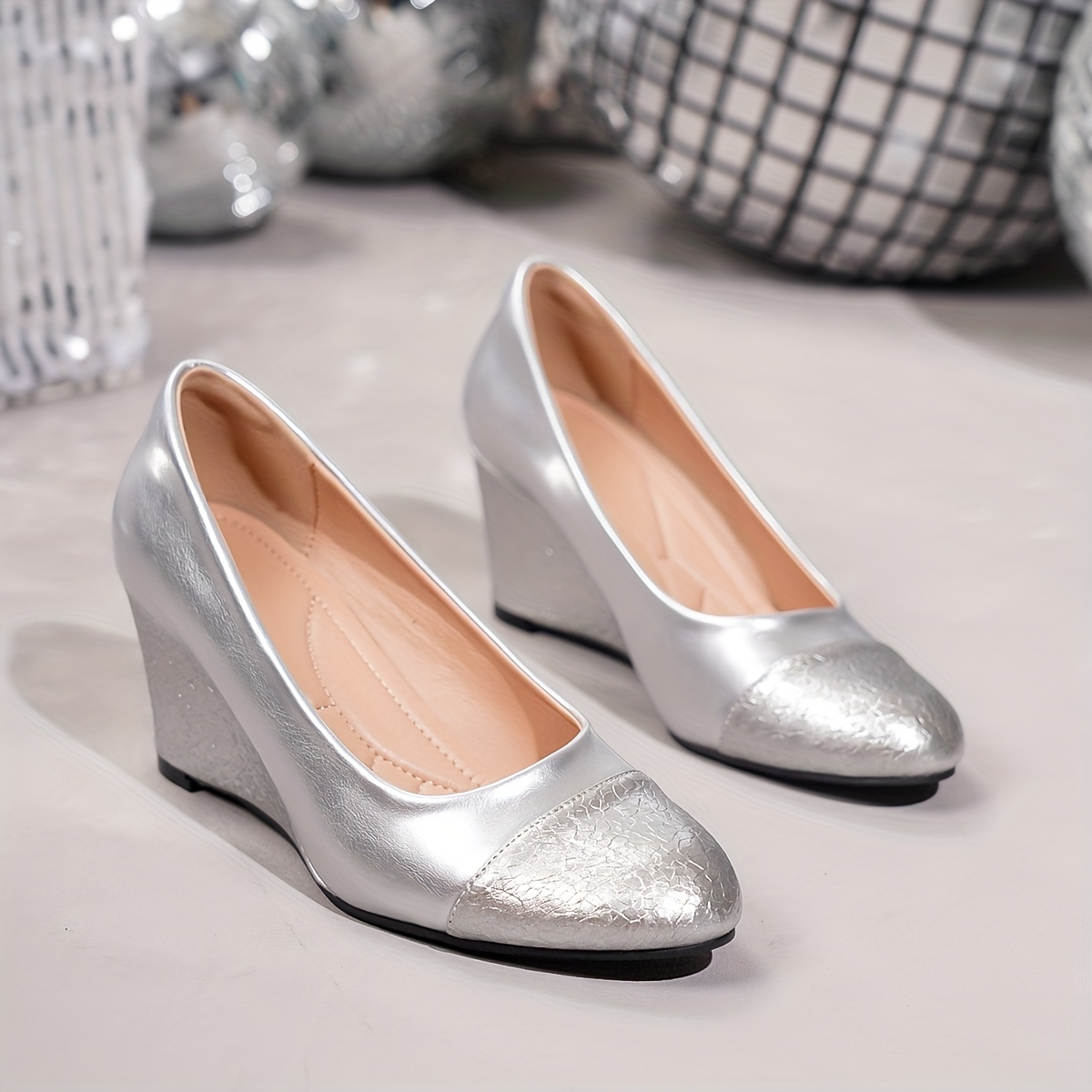 Wedding Shoes Silver Dress Shoes With Wedge Heels Wedding Shoes Ladies  Silver Wedge Shoes Silver Wedge, image size:1200x1200