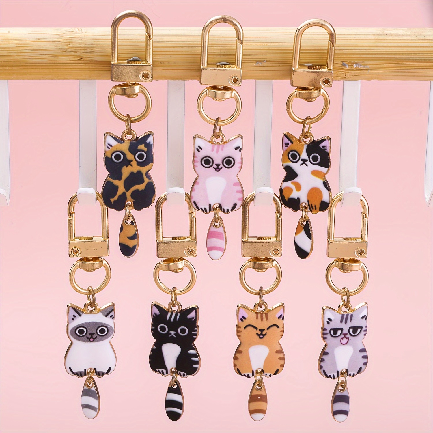 

7pcs Cat Keychain Set - Zinc Alloy Cartoon Kitten Key Rings For Cat Lovers - Cute Feline Charms For Personal Accessory & Birthday Gifts