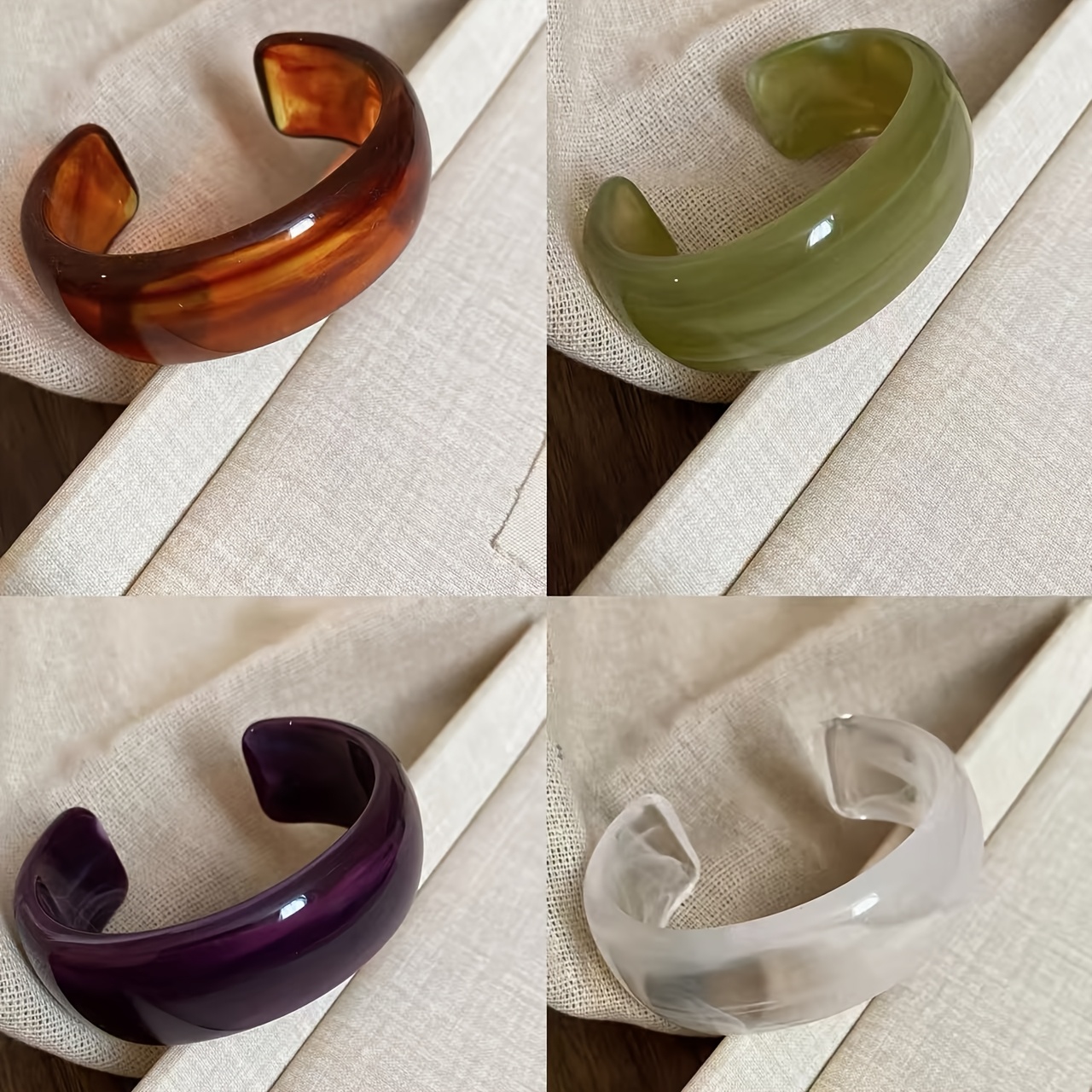 TEMU Ensemble de 4 bracelets en résine tourbillonnante colorée, bracelets à faible , se démarquent lorsqu'ils portés seuls ou superposés, style rétro
