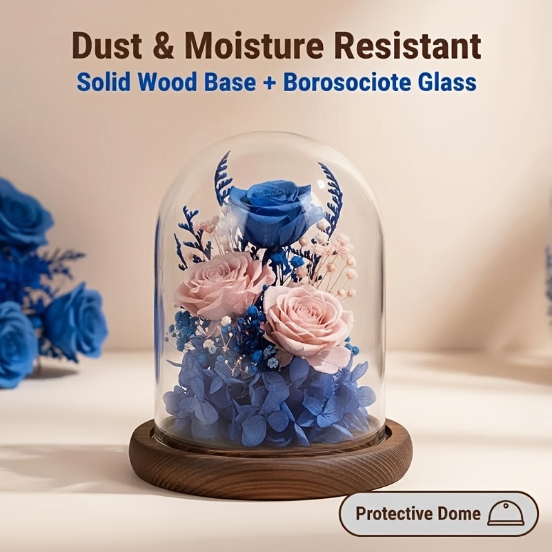 TEMU Cylindrical Glass Dome With Wooden Base, Suitable For Home Decor, Mother's Day Gift Embellishment, Desktop Ornament Display And Storage/figure