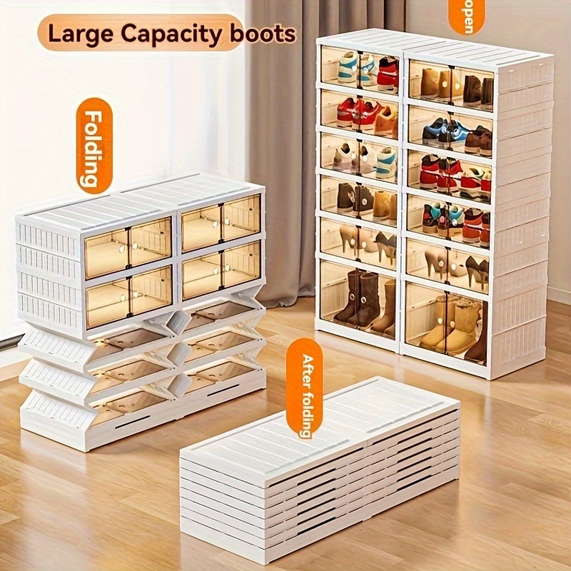 Foldable Shoe Storage Boxes with Lids, 6 layers Clear Stackable Shoe  Organizer for Closet Bedroom,Dustproof, Installation Free Flip Type Shoe
