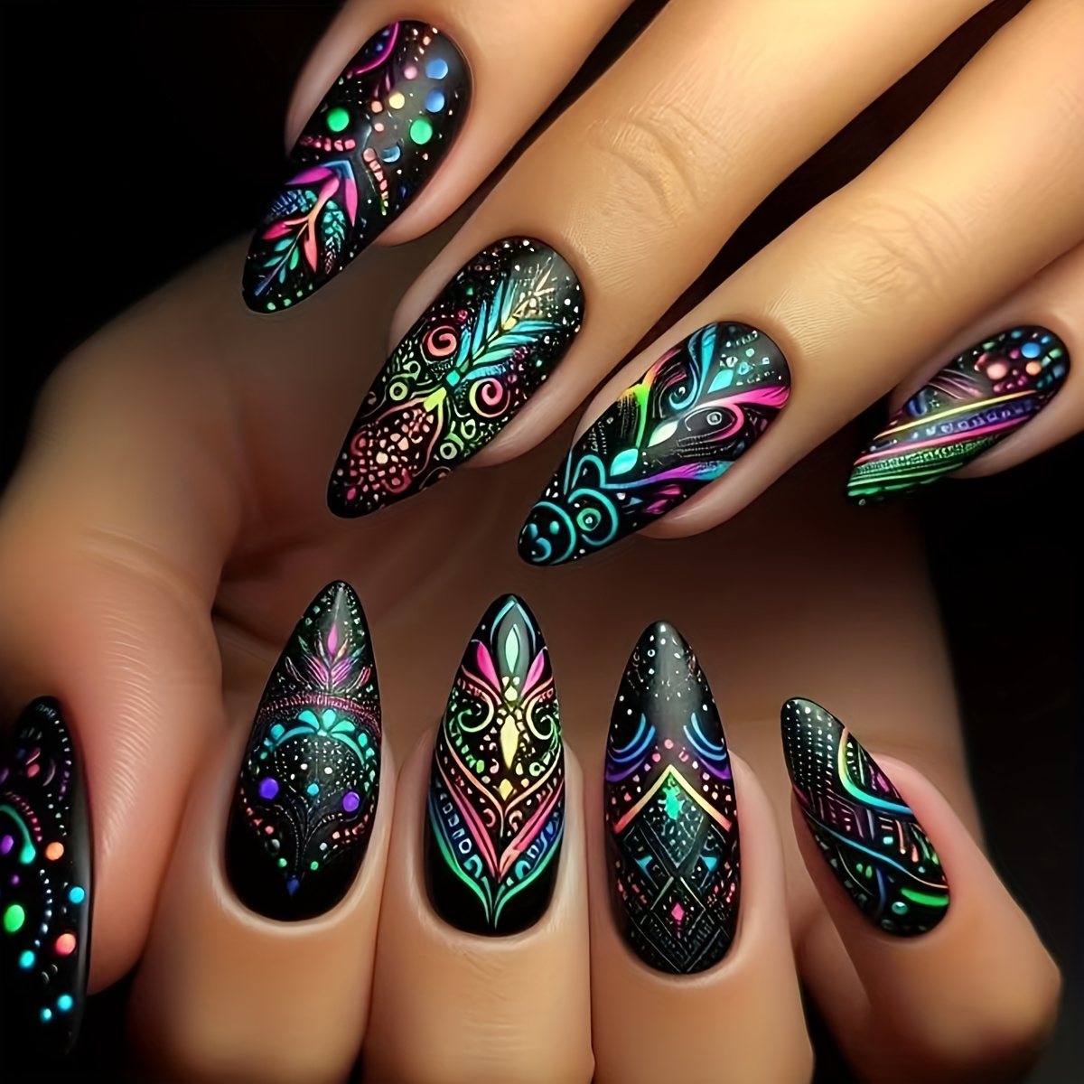 Image of Nail Medium Length Blue Floral Press-on Nails Sky Blue Wearable Nails Elegant Water Drop False Nail Tips Cool Nail Stickers 24pcs Suitable For Parties And Travel
