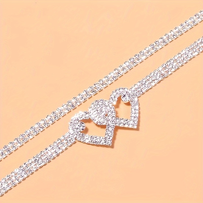 TEMU A Set Of 2 Ladies' Ankle Bracelets With Water Drill Design, Featuring Adjustable Silvery Sparkling Tennis Anklets, Shining Square Crystal Zirconia Anklets, A Perfect Jewelry Gift.