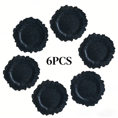 lot de 6/50 assiettes de présentation en plastique 12,6 pouces dorées, argentées, rouges, bleues, noires, réutilisables, incassables, contact alimentaire, à motif de corallien, assiettes décoratives pour mariage, fête, noël, thanksgiving, an, saint-valentin et décoration de table
