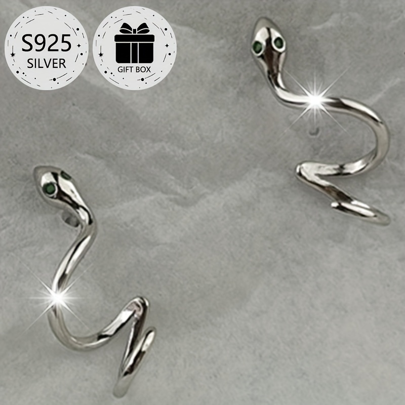 2pcs 925 Silver Snake Shaped Stud Earrings, 0.8g Total Weight, Perfect Gift