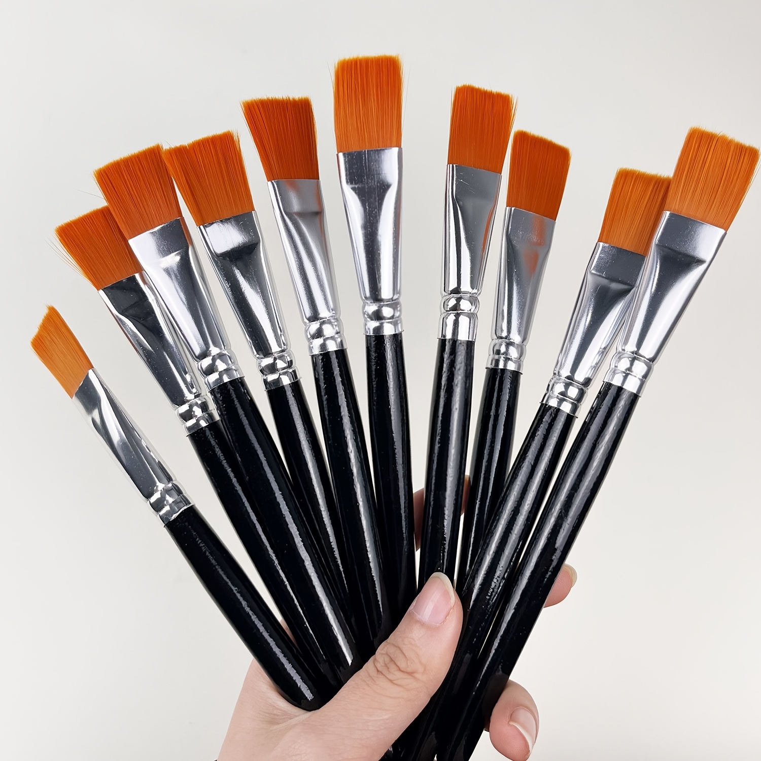 TEMU 10pcs Flat Paint Brushes Synthetic Nylon Craft Artist Brushes For Painting Oil Acrylic Paint Brush Paint Brushes With Wooden Handle For