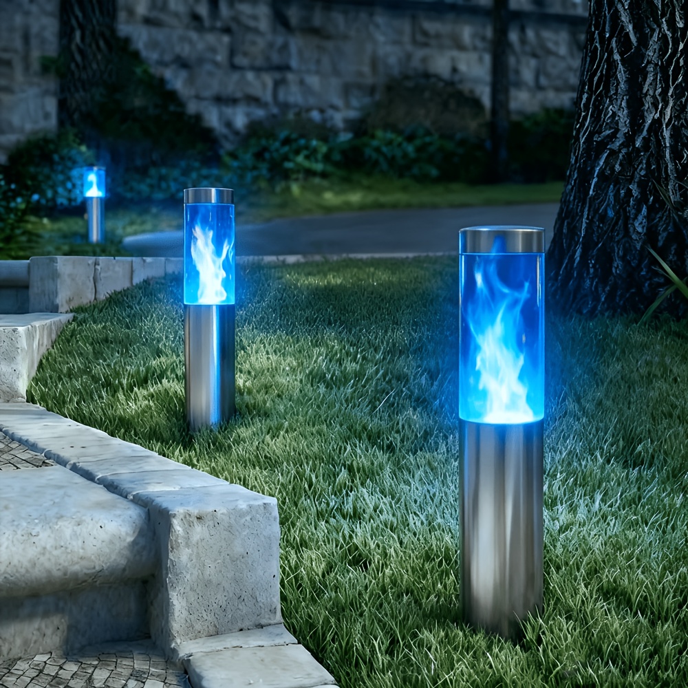 Lampe solaire ronde bleu LED pour extérieur, éclairage décoratif solaire de jardin, luminaire paysager et torche pour cour, jardin, allée, trottoir, décoration de vacances