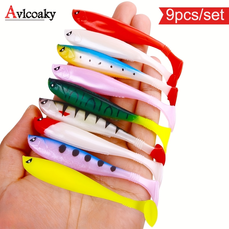 

Avlcoaky 9pcs Soft Silicone Fishing Lures Set, 9cm 4g Paddle Tail, Pvc Material,, Artificial For Saltwater And Freshwater Fishing