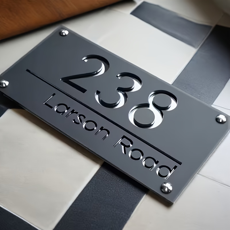 TEMU Personnalisation ! Plaque d'adresse de maison de style , numéro de porte en acrylique, texte noir argenté × mat, base multicolore, installation