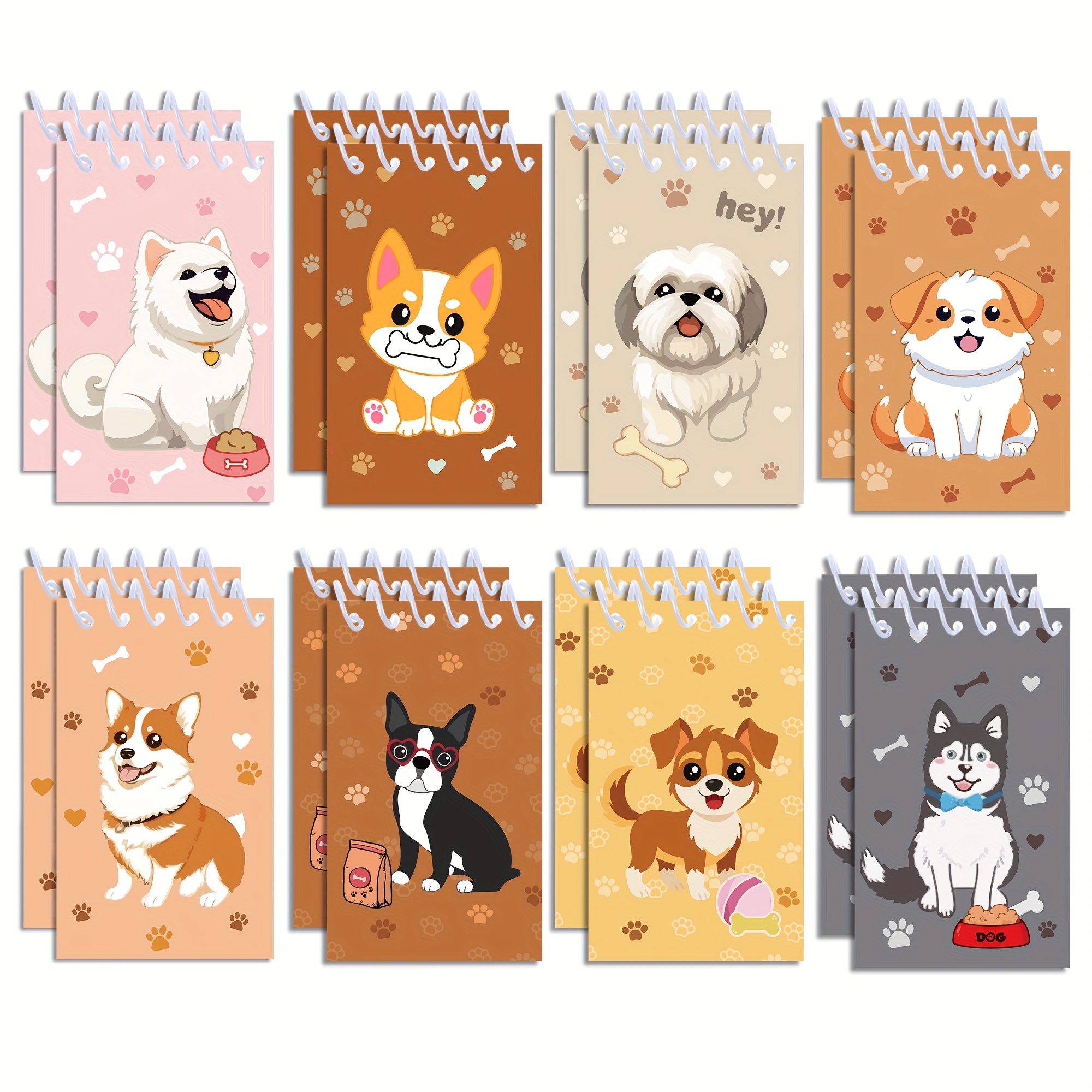 Image of 16pcs Cartoon Pet Cute Dog Theme Spiral Pocket Notebooks Mini Notepads Memo Pad For Pet Birthday Party Supplies