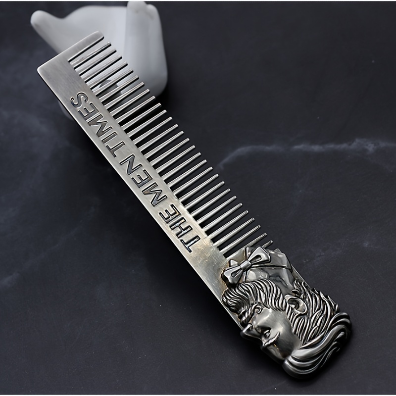 TEMU 1pc Gentelman Barber Hairdressing Comb Stainless Steel Beard Comb Mustache Shaping Tool Size Portable Hair Comb